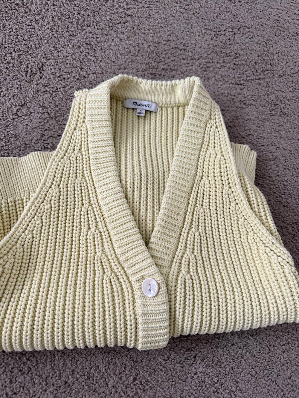Madewell Soft Butter Yellow Ribbed Knit Cardigan Vest